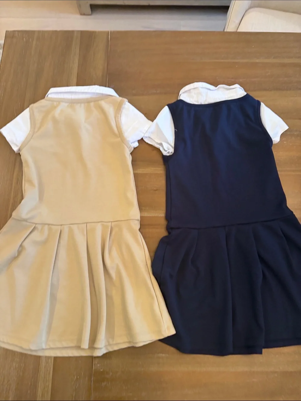 Girls' Uniform Ponte Knit 2-1 Dress Set of 2 Navy & Beige